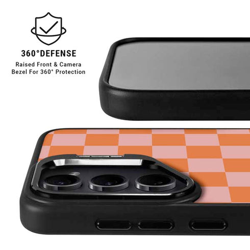 Orange Checkered Galaxy S25 Kickstand Case